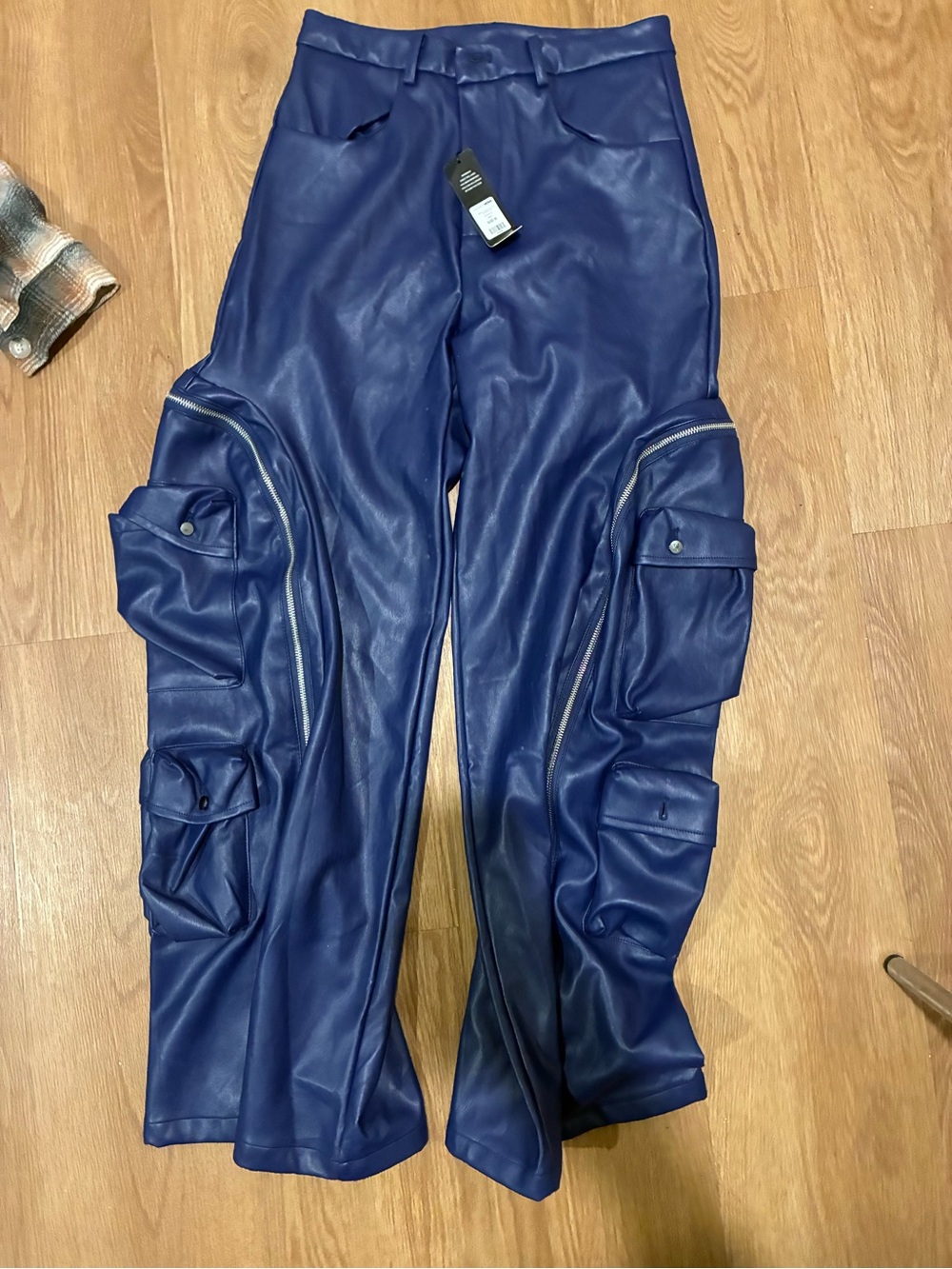 Fashion Nova Navy Faux Leather Pants - Medium